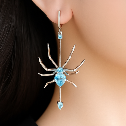 Brinco Aranha em Prata 925 com Topázio Azul