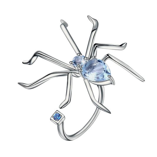 Anel Spider em Prata 925 com Topázio Azul