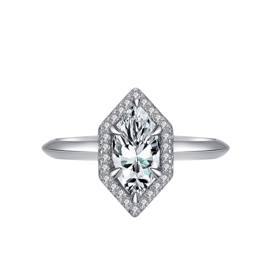 Anel Hexagonal em Prata 925 com Zircônias