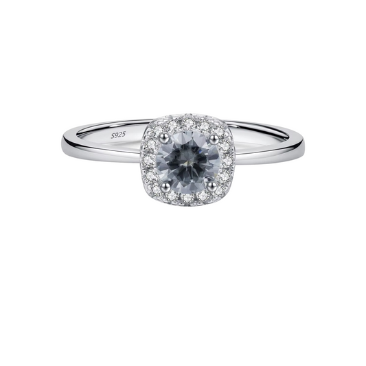 Anel Feminino Cinza Prata 925 com Moissanite 0.5ct