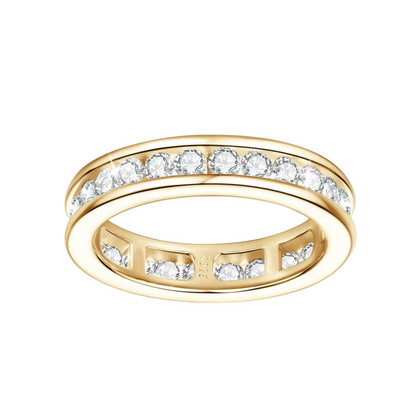 Anel Eternity em Prata 925 Banhado a Ouro 18K com Moissanite