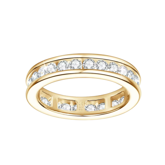 Anel Eternity em Prata 925 Banhado a Ouro 18K com Moissanite