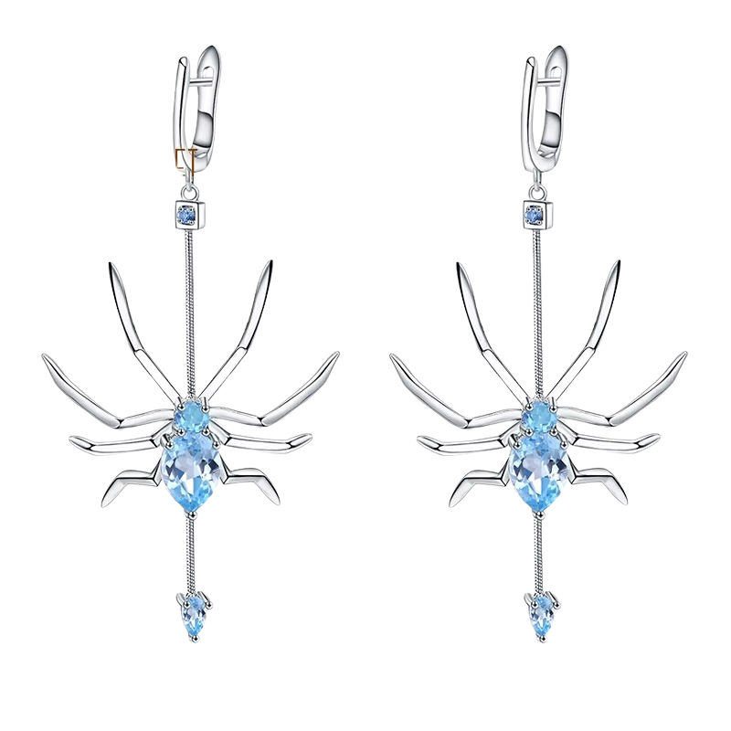 Brinco Aranha em Prata 925 com Topázio Azul