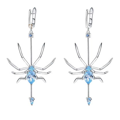 Brinco Aranha em Prata 925 com Topázio Azul