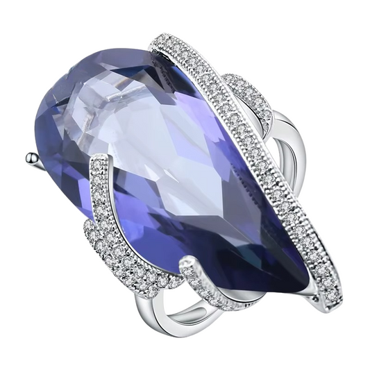 Anel Luxo em Prata 925 com Iolita Natural Azul 17.8ct