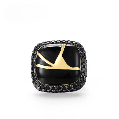 Anel em Prata 925 Banhado a Ouro 18k com Espinélio Preto