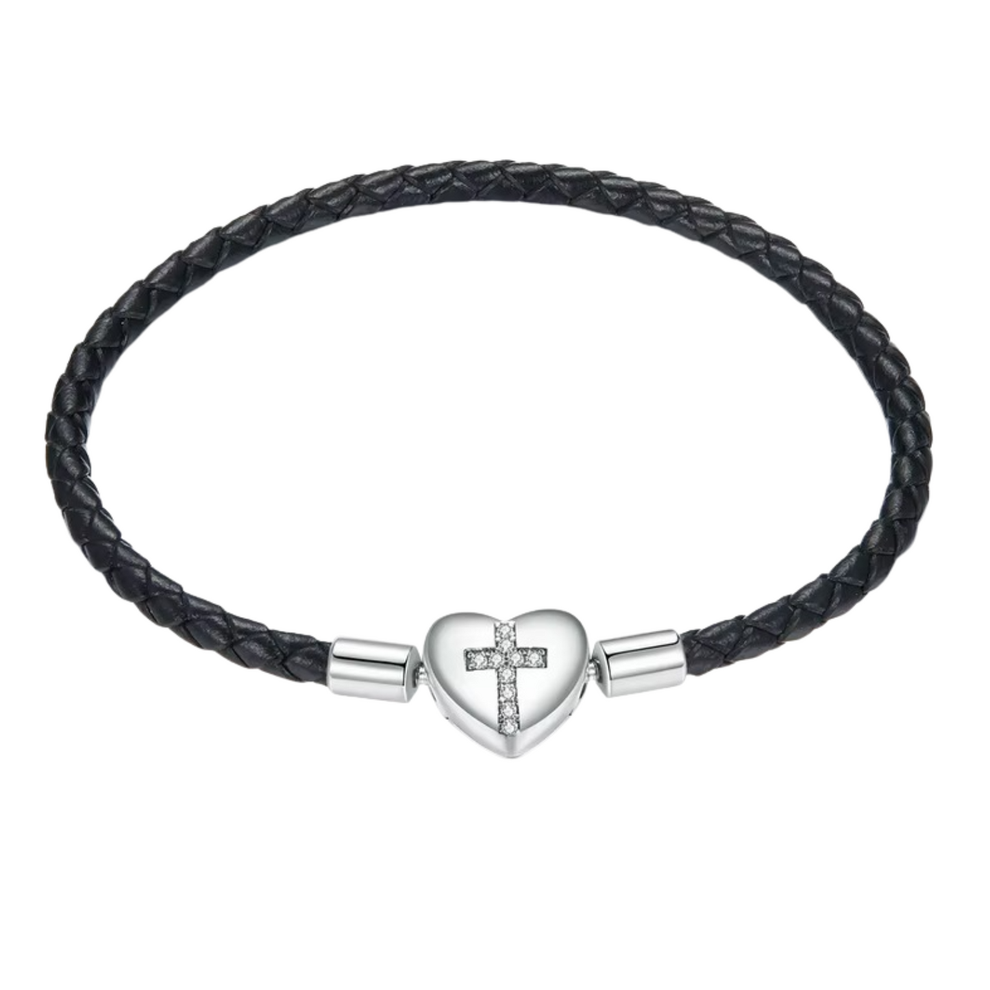 Pulseira Cruz em Prata 925 com Couro