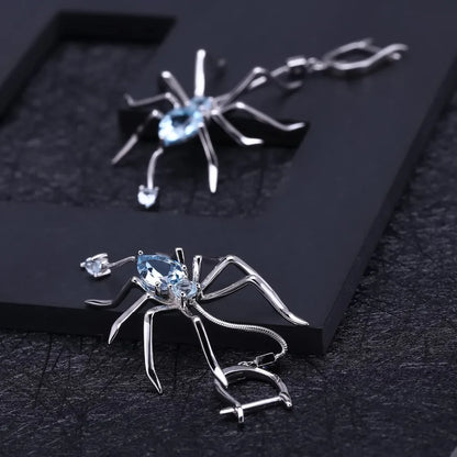 Brinco Aranha em Prata 925 com Topázio Azul