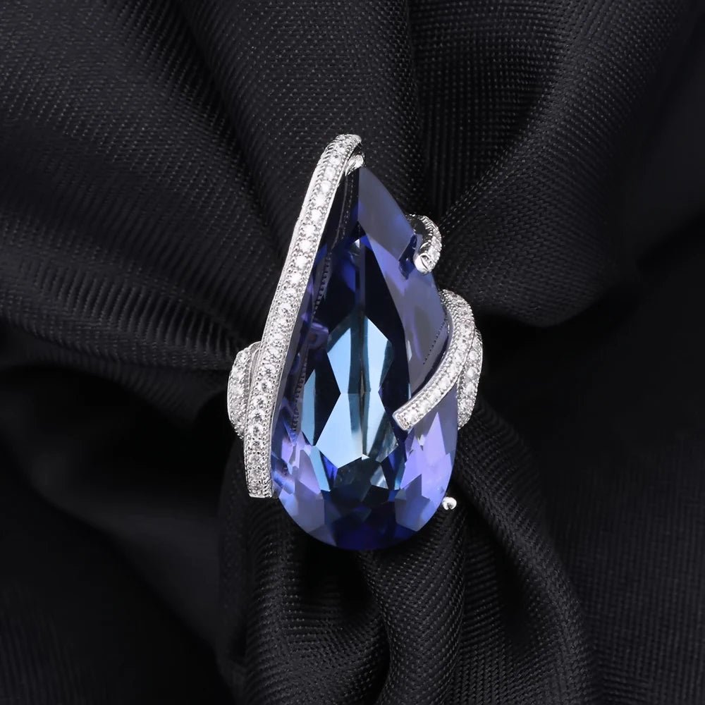Anel Luxo em Prata 925 com Iolita Natural Azul 17.8ct