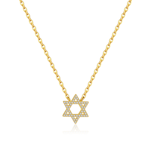 Colar Estrela de Davi em Prata 925 com Zircônias e Banho em Ouro 18k
