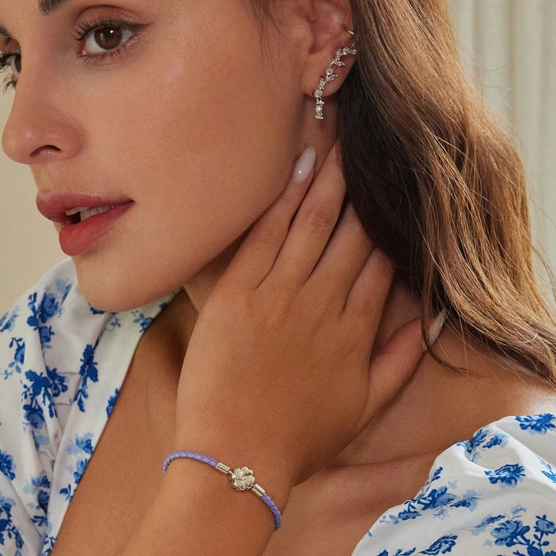 Pulseira Trevo de 4 Folhas em Prata 925 com Couro Legítimo