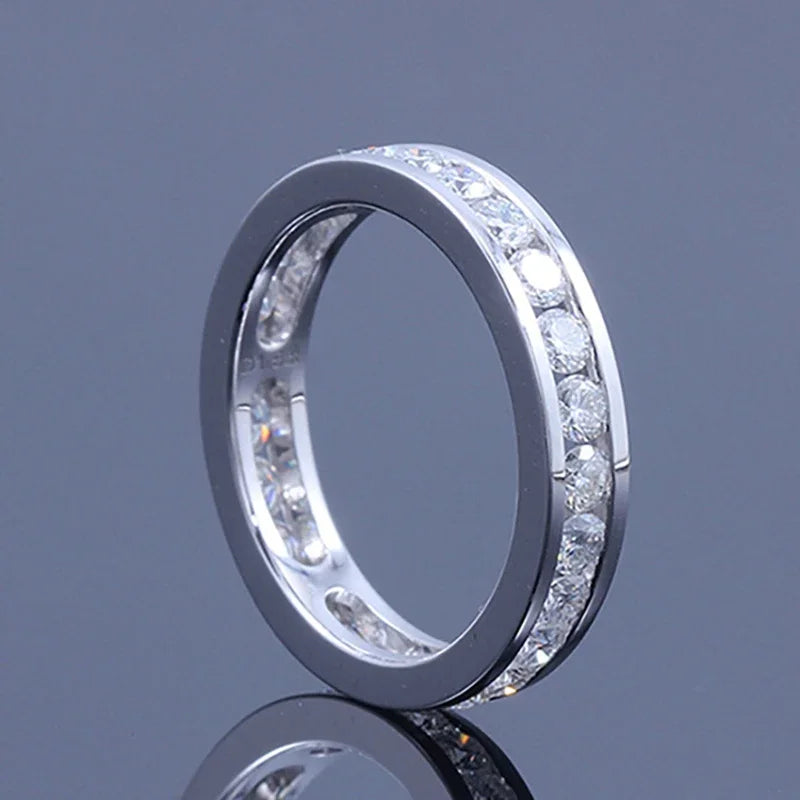 Anel Eternity em Prata 925 Banhado a Ouro 18K com Moissanite